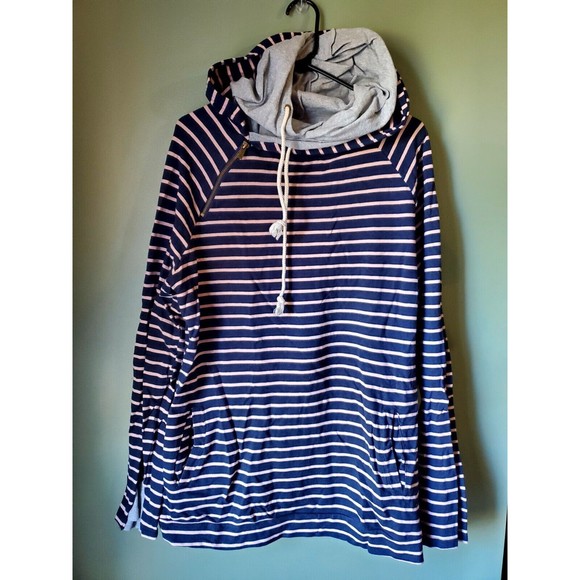 Ampersand Avenue Navy Pink Double Hood L/S Striped Hoodie Pockets Size XXXL - Picture 1 of 13